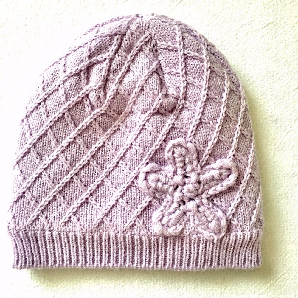 New lavender fleece lined flower beanie, Joe Fresh